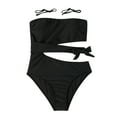 thumbnail image 4 of REORIAFEE Bathing Suit for Women Tankini Beach Vacation Tankini Bra Cut Out Swimsuit Slim One Piece Bikini Set Black L, 4 of 5