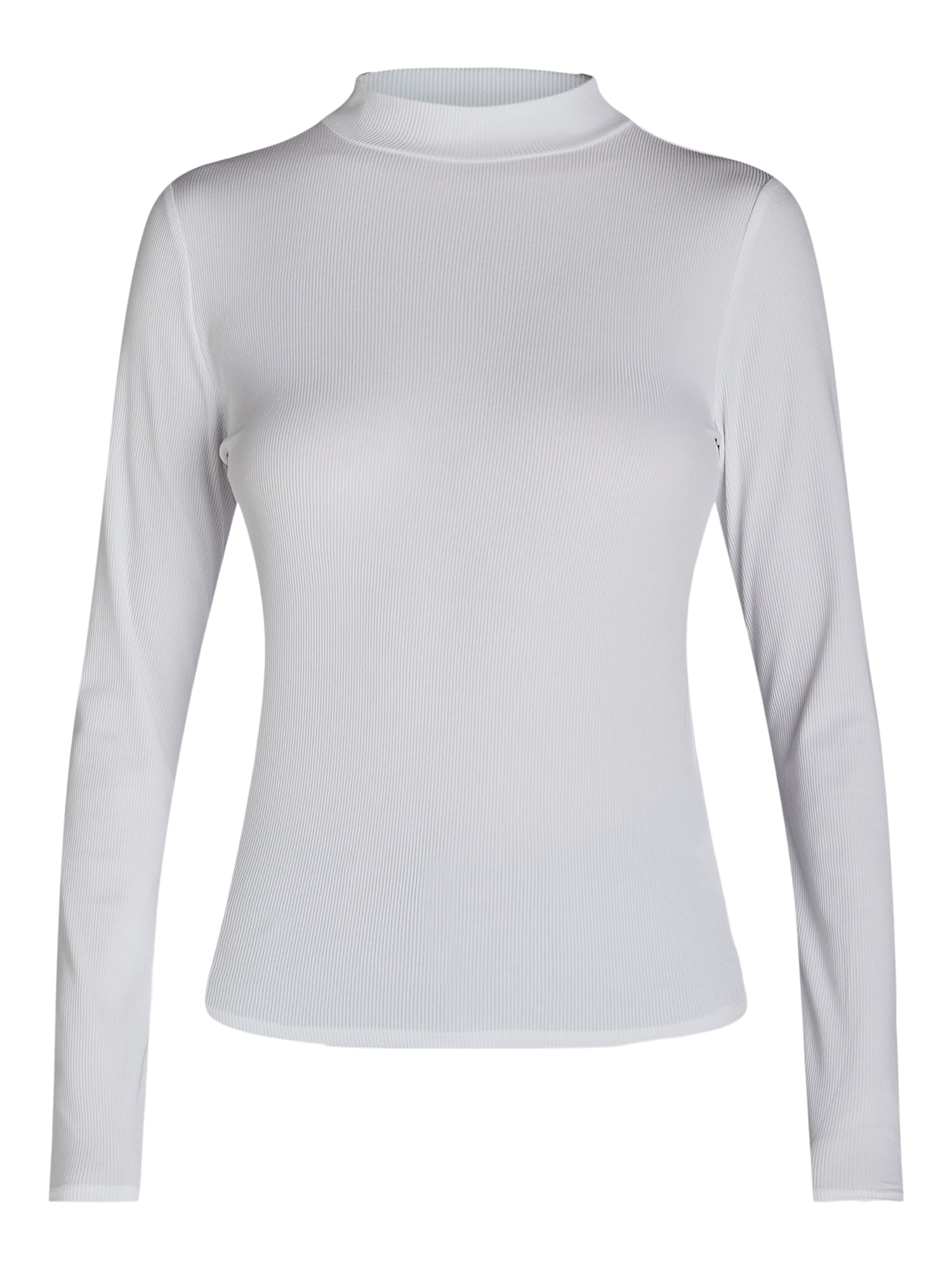 No Boundaries Ribbed Mock Neck Top with Long Sleeves, Women’s and Women’s Plus