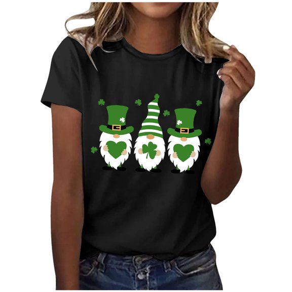 Fesfesfes Women's T Shirts Women Casual St. Patrick's Day Printed Short Sleeve Round Neck Pullover Blouse T-shirt Tops T Womens 12(XXL)