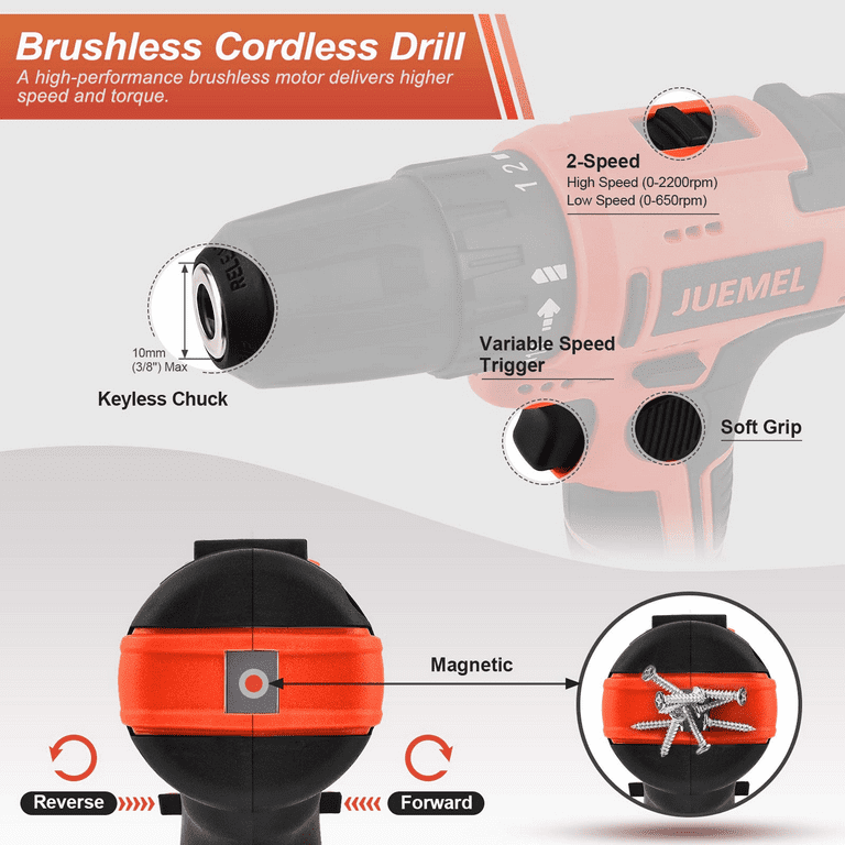 Cordless Drill Driver 20V, 32pcs Accessories, 19+1 & 265 In-Lbs Max Torque, 3/8 All-Metal Chuck,Variable Speed Cordless Drill, Li-ion Battery