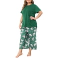 thumbnail image 4 of Agnes Orinda Women's Plus Size 2 Piece Sleepwear Short Sleeve Tops with Pants Printed Pattern Lounge Pajamas Sets 4X Dark Green, 4 of 6