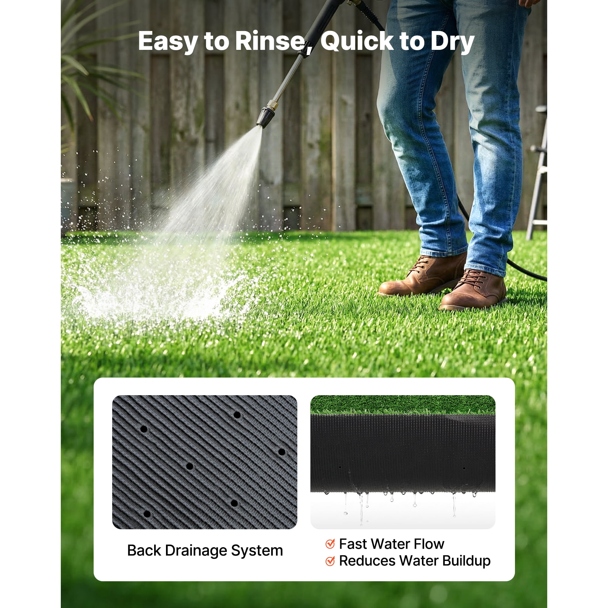 KFFKFF Artificial Grass, 18 x 10 ft Synthetic Turf Rug, 0.6 in Pile Height Realistic Lawn Carpet Roll Mat, Easy-to-Clean with Drainage Holes for Patio, Garden, Balcony, Outdoor and Indoor Use, Green