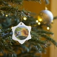 thumbnail image 7 of 3drose, a Ruby-throated Hummingbird and Carpenter Bee Enjoying a Sunflower., 3 inch Snowflake Porcelain Ornament, 7 of 7