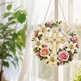 thumbnail image 6 of Cross, Flowers & Dove Diamond Art Hanging Ornament Kit, Relaxing Faith Peace DIY Diamond Craft Kit, Sparkling Rhinestone Lily Rose Dove Cross Wall Hanging Decor, 6 of 8