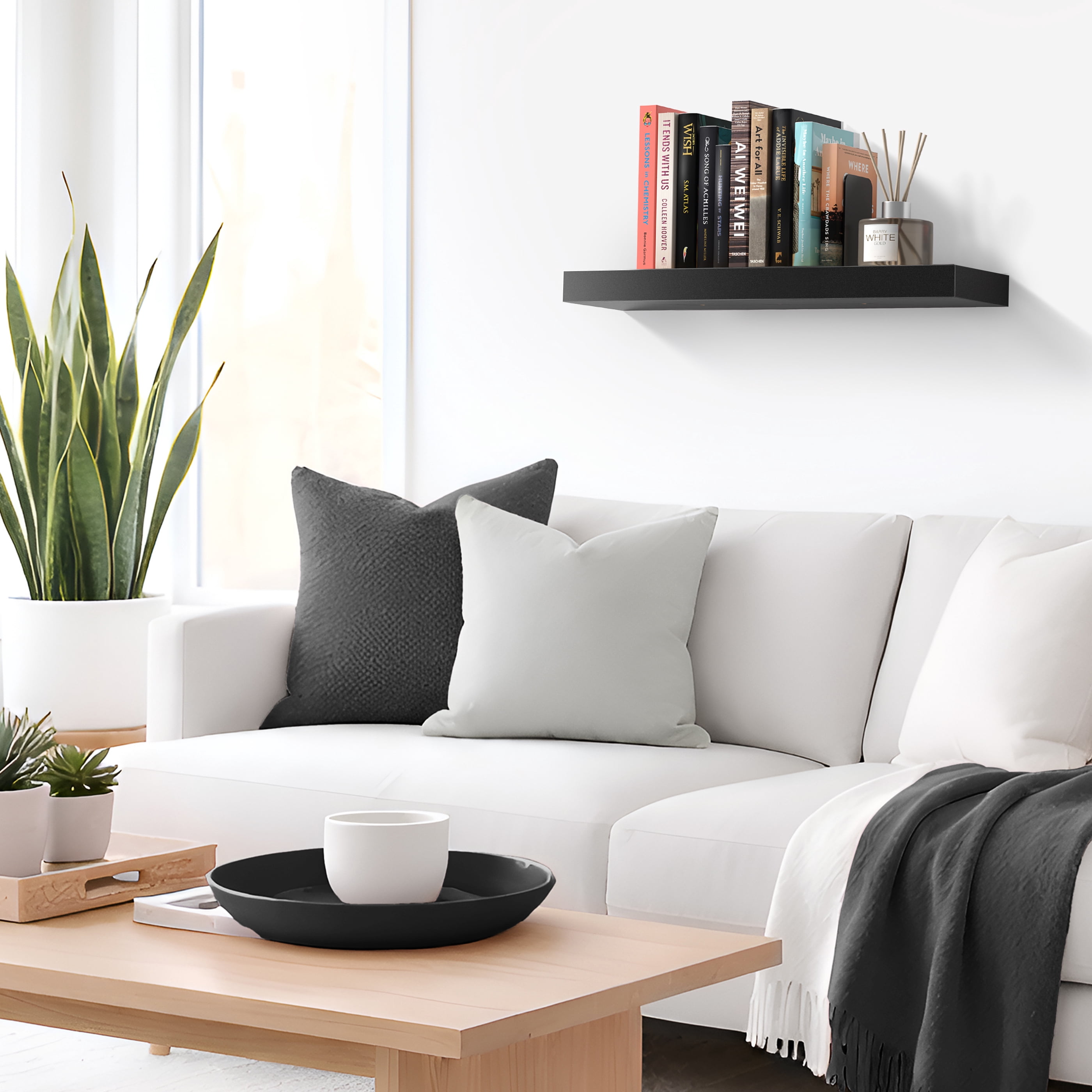 Sorbus 24" Floating Wall Shelf, Black, Invisible Brackets, Bathroom, Bedroom & Home Décor