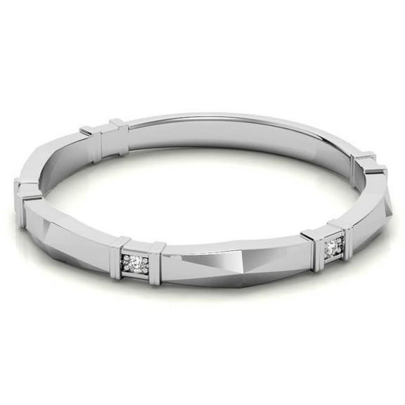 Sterling Silver Elegant Geometric Faceted Band White Gold Ring Women
