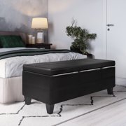 Afton 48 WD Rectangle Storage Ottoman Bench in Midnight Black Vegan Leather
