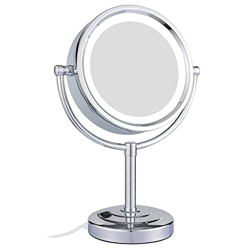 Gurun 8 5 Inch Tabletop Double Sided Led Lighted Makeup Mirror With 10x Magnification Plug Power Chrome Finish M2208d 5in Com Double Sided Led Lighted Makeup Mirror, 10x Lighted Makeup Mirror Plug In