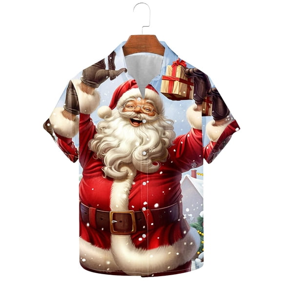 KeShDi Christmas Shirts Men's Printing Button Casual Short Sleeve Turndown Collar Blouse Shirt Multicolor 4X