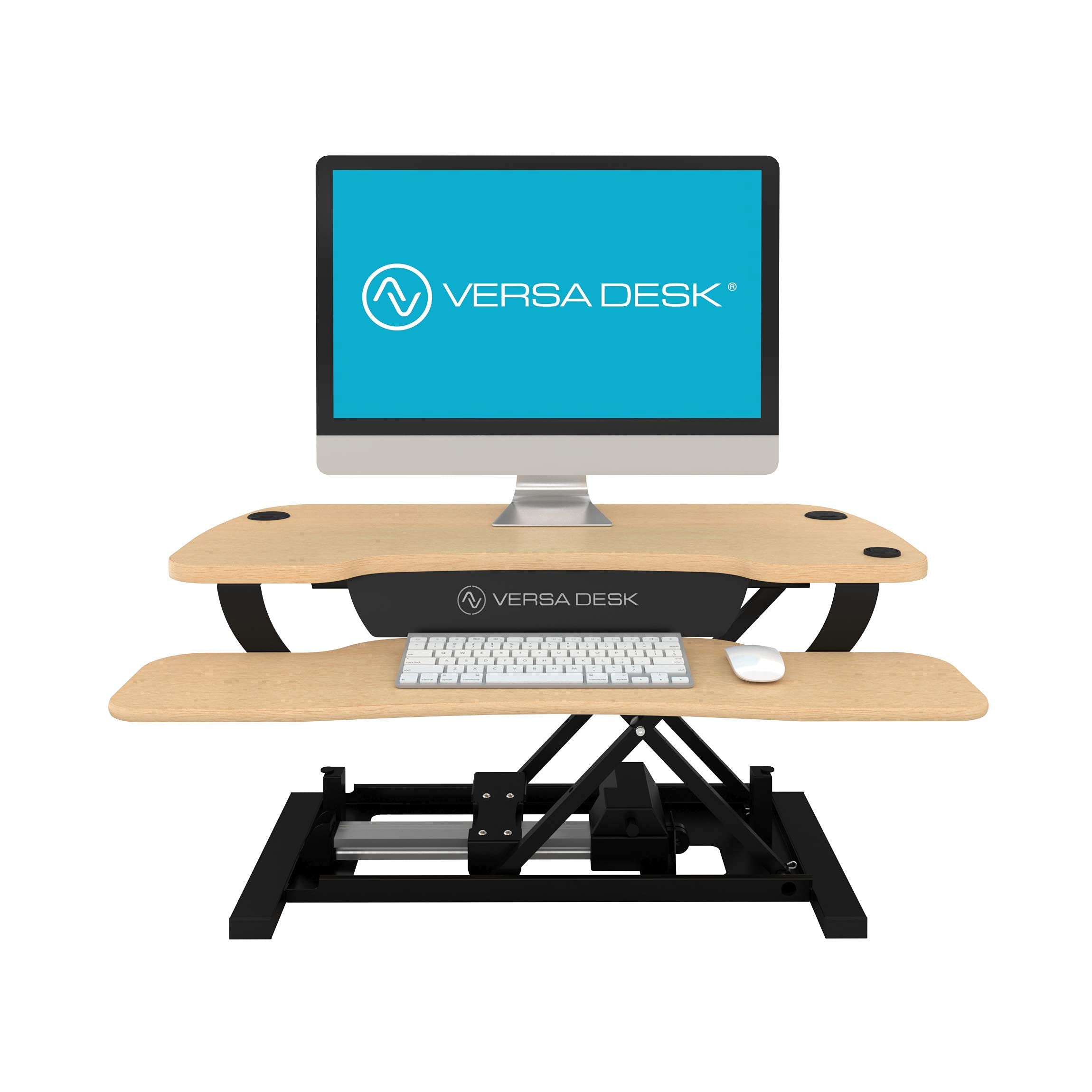 VERSADESK® PowerPro™ 36” Electric Standing Desk Converter - Wood & Steel Sit-to-Stand Riser w/ Keyboard Tray & USB Hub, | Maple, 36”x24”