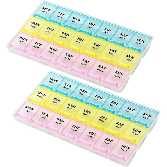 MEDca Weekly Pill Planner (21-Day) – Plastic Medicine Organizer, 2 Pack