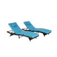 thumbnail image 4 of Modern 76" Outdoor PE Rattan Reclining Chair Set, Lounge Chair Recliner up to 150°, for Beach, Poolside, Garden, Set of 2, Brown Frame, 6 Available Color Cushion, 4 of 6