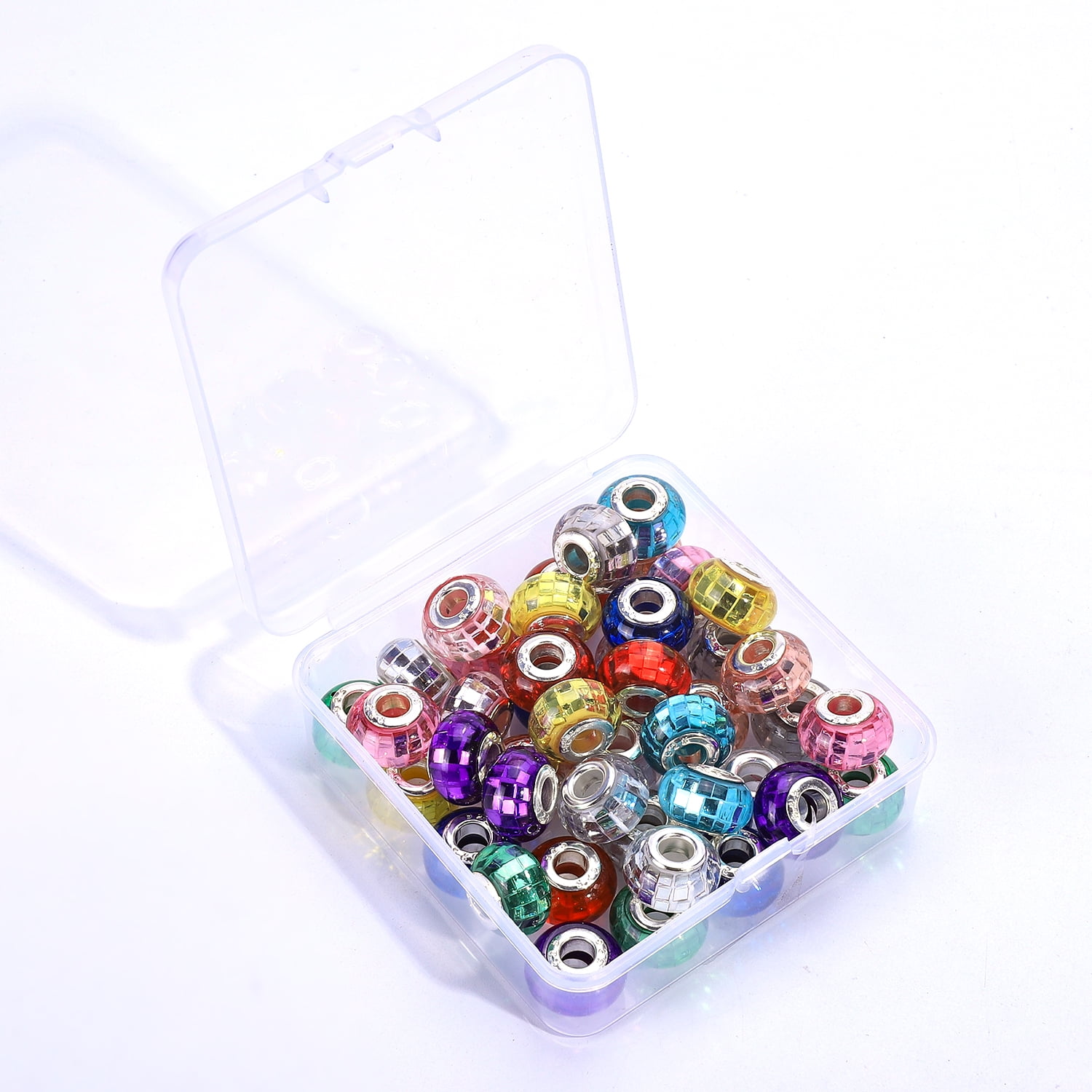 50 Pieces Girls' Lucky Beads Lover Amber Beads, Large Hole Spacer Beads European Craft Murano Beads for DIY Charms Bracelet Jewelry Making (Inner-Glass-Square)