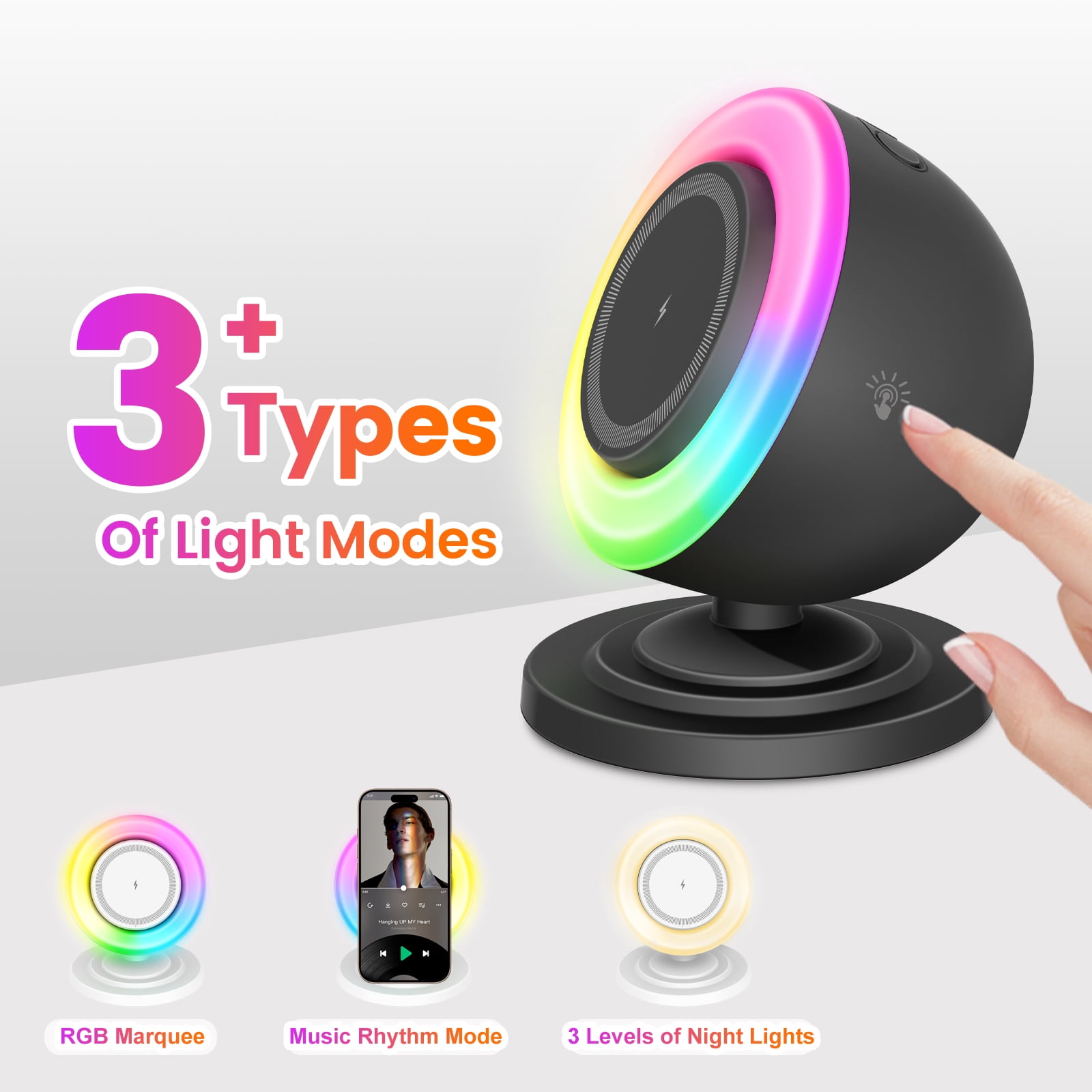 Charging Station, Bluetooth Speaker, 3 in 1 Wireless Charger for iPhone 17e 17 16 15 14 13 12 Series, Phone Stand for Samsung Series, with RGB light, Perfect Gift for Family Party, Black