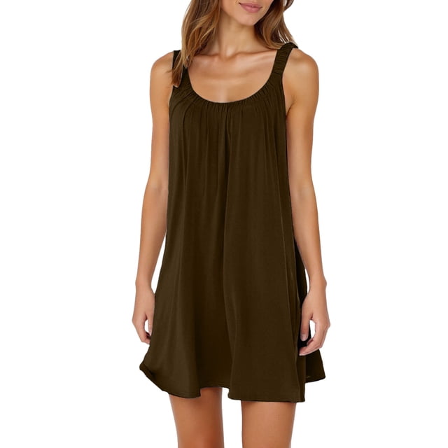 Robe d'Été Courte de Plage pour Femmes - Couverture de Bikini, Ligne A Sans Manches, T-Shirt Décontracté Mini Robe, Polyester, Tailles P - TTG