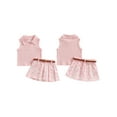thumbnail image 3 of Elippeo Toddler Girl Summer Outfit 6 12 18 24 Months 3 4 Years Solid Color Ribbed Sleeveless Tank Tops and Daisy Print Pleated Skirts with Belt 2Pcs Clothes Set, 3 of 10