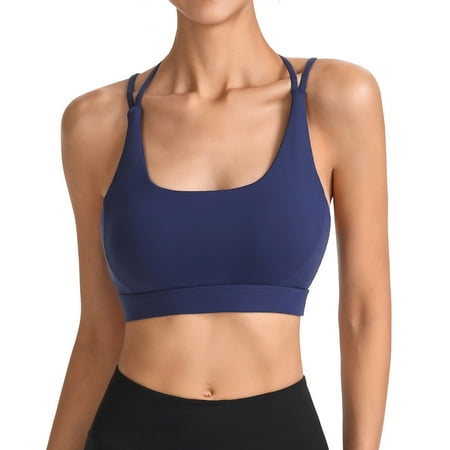 

PEASKJP Push Up Bras for Women Padded Strappy Seamless Sports Bra Wirefree Yoga Bra with Removable Pads for Women Blue X-L