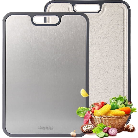 Titanium Cutting Boards for Kitchen, Cutting Board Double Sided Food Grade, Pure Titanium and Wheat Straw PP, Dishwasher Safe Easy to Clean Large Size 16”×11”