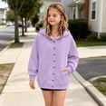 thumbnail image 5 of Huangx Girls Button Hoodie Sweatshirt, Long Sleeve Henley Pullover with Front Pocket, Casual Fall Winter School Outfit for Girls & Kids Light Purple 4-5 Years, 5 of 7