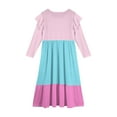 thumbnail image 4 of Abcomgle Long Dresses for Girls 12-14 Casual A-Line Ruffle Long Sleeve Girls Long Dresses Colorblock Crew Neck Sundresses Beach Tiered Dresses with Pockets,Pink, 4 of 5