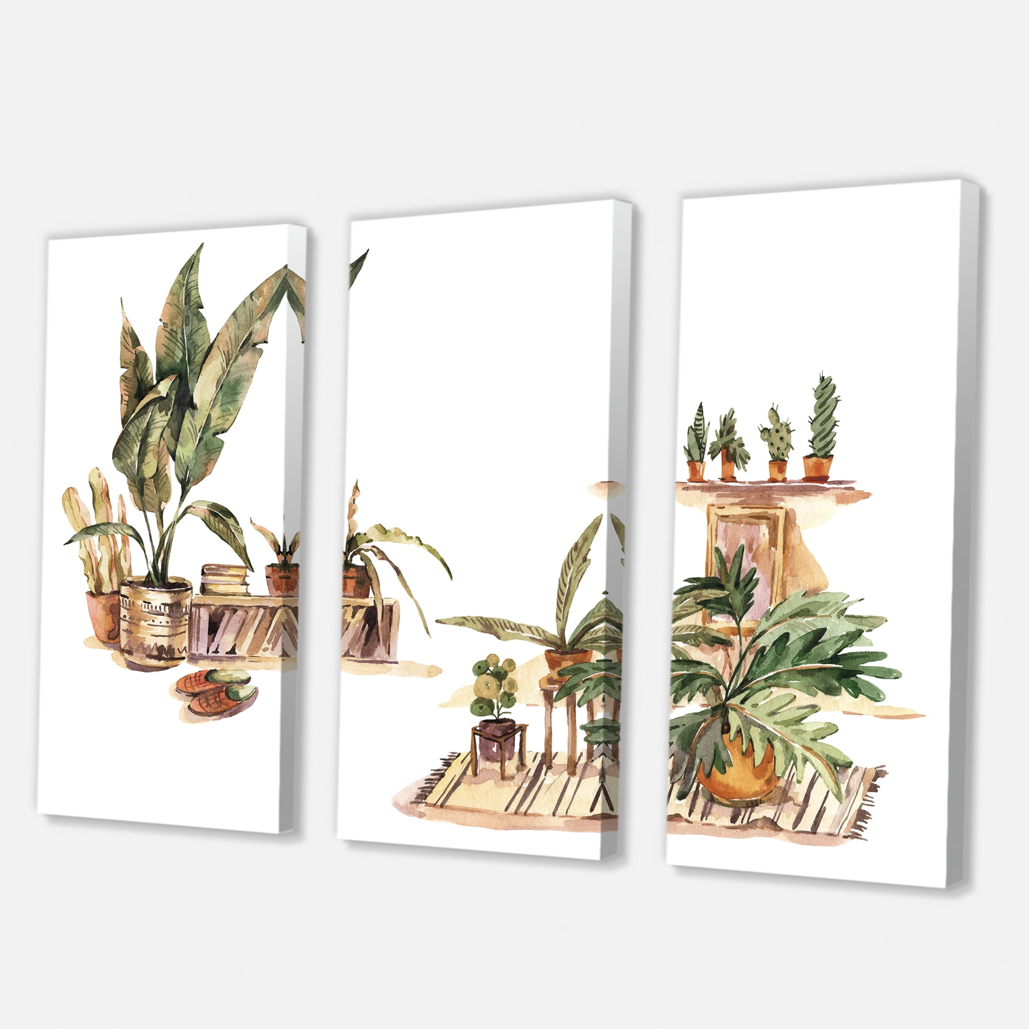 Designart ' Indoor House Plants Urban Jungle in Flowerpots III ' Traditional Canvas Wall Art Print