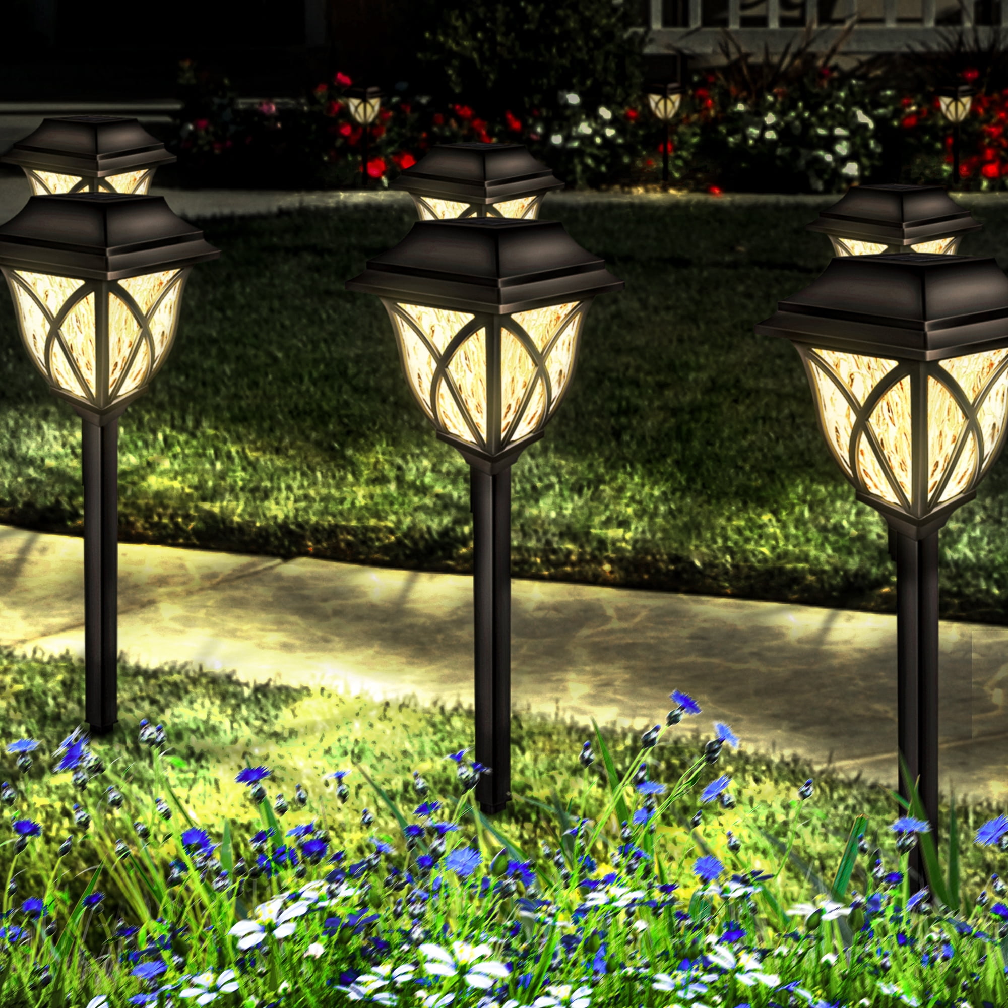 Warm White 6 Pcs 6 Pack Solar Pathway Lights Outdoor Waterproof Solar Garden Lights Auto On/Off Solar Powered Lights LED Landscape Lighting for Yard Driveway Patio
