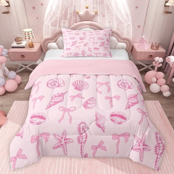jejeloiu Pink Bowknot Bow Twin Comforter Sets,Cute Bowtie Ribbon Bedding Set For Girls Women Reversible 2-Piece