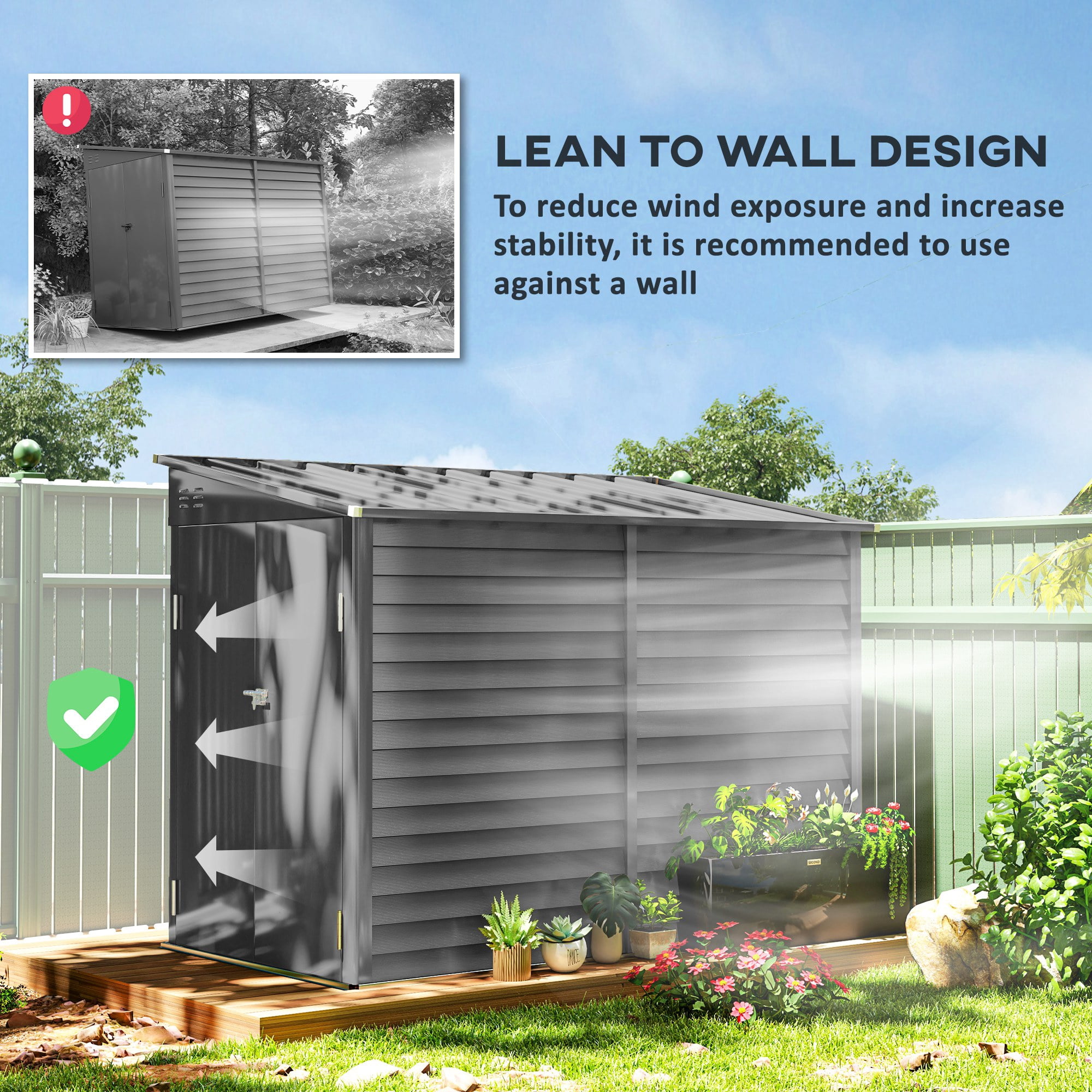 Outsunny 4.6' x 9' Metal Outdoor Storage Shed, Garden Utility Tool House with Double Lockable Doors for Backyard, Patio, Lawn, Garage, Dark Gray