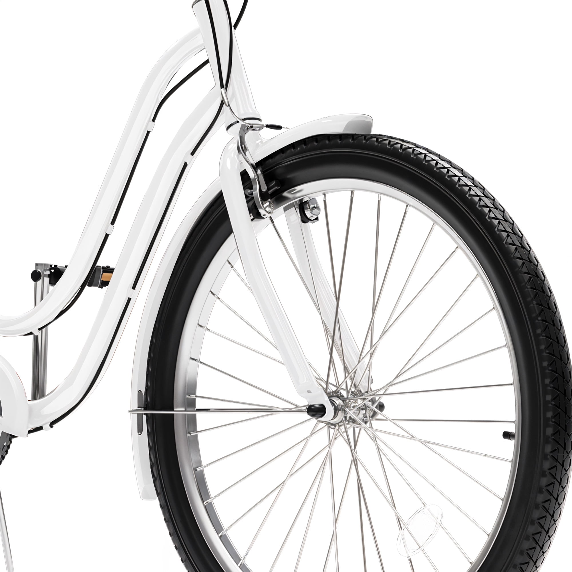 Uforic24'' Beach Cruiser Bike, 7-Speed, Step-Through Bicycle for Men & Women, Steel Frame, White