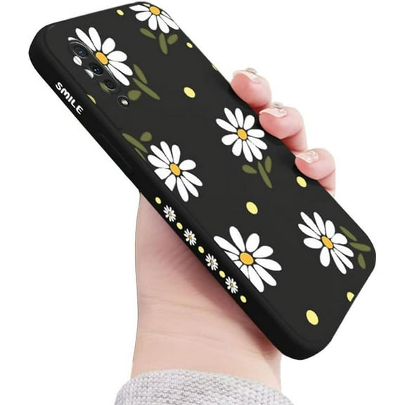 Compatible with Galaxy A50 Case Cute Daisy Pattern Full Camera Lens Protection Shockproof TPU Bumper Liquid Silicone Protective Cover Phone Cases for Samsung Galaxy A50/A50s/A30s-Black