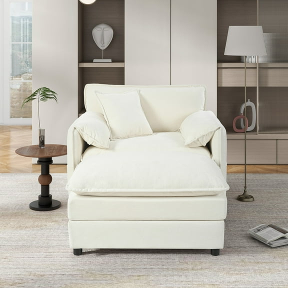 41.73" Oversize Beige Chenille Recliner Chair with Ottoman – Comfortable Accent Chair for Living Room, Bedroom, and Office​