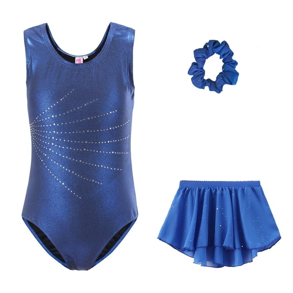 Tiijoy Little Girls Dance Gymnastics Leotard Tutu Skirt with Scrunchie Outfits, Sizes 5-6