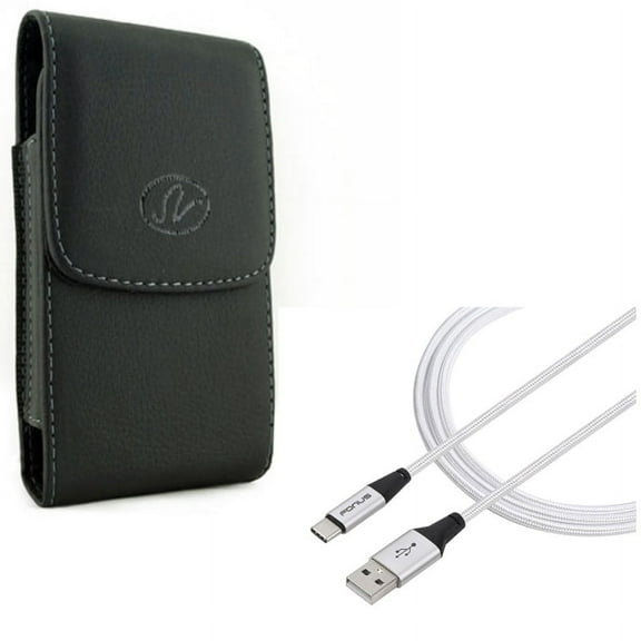 Belt Clip Case Holster w 10ft Long USB-C Cable Fast Charger Power Cord N9P for Acer Liquid Jade Primo - ASUS ROG Phone, ZenFone AR,6,5z,4,Pro - AT&T Fusion Z - Blackberry Motion