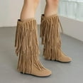 thumbnail image 2 of Women's Fringe Western Boots Ladies Fashion Hidden Heel Knee-high Boots Casual Round Toe Platform Tassel Boots, 2 of 6