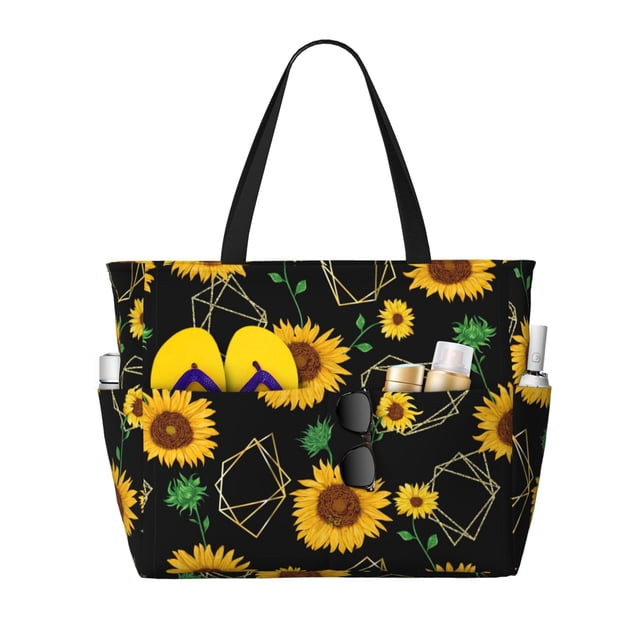 Fotbe Sunflowers3 Bolsa de Viaje para Playa - Resistente al Agua, Bolsa Tote de Gran Capacidad y Ligera con 7 Bolsillos para Mujeres y Hombres