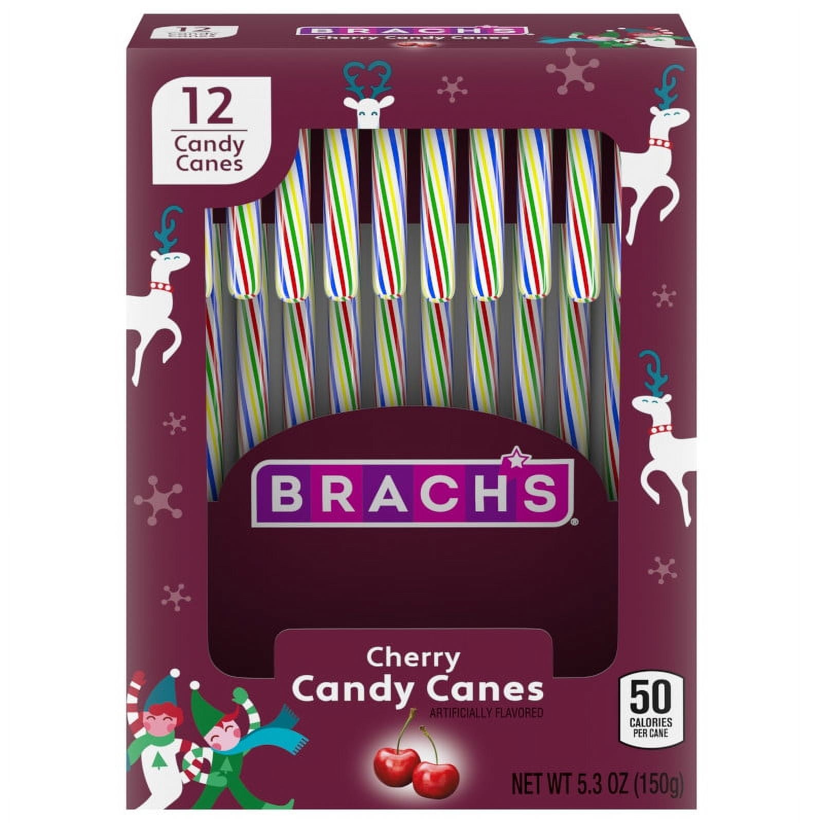(3 pack) Brach's Holiday Cherry Candy Canes, Christmas Candy Canes, 5.3 oz, 12 Count