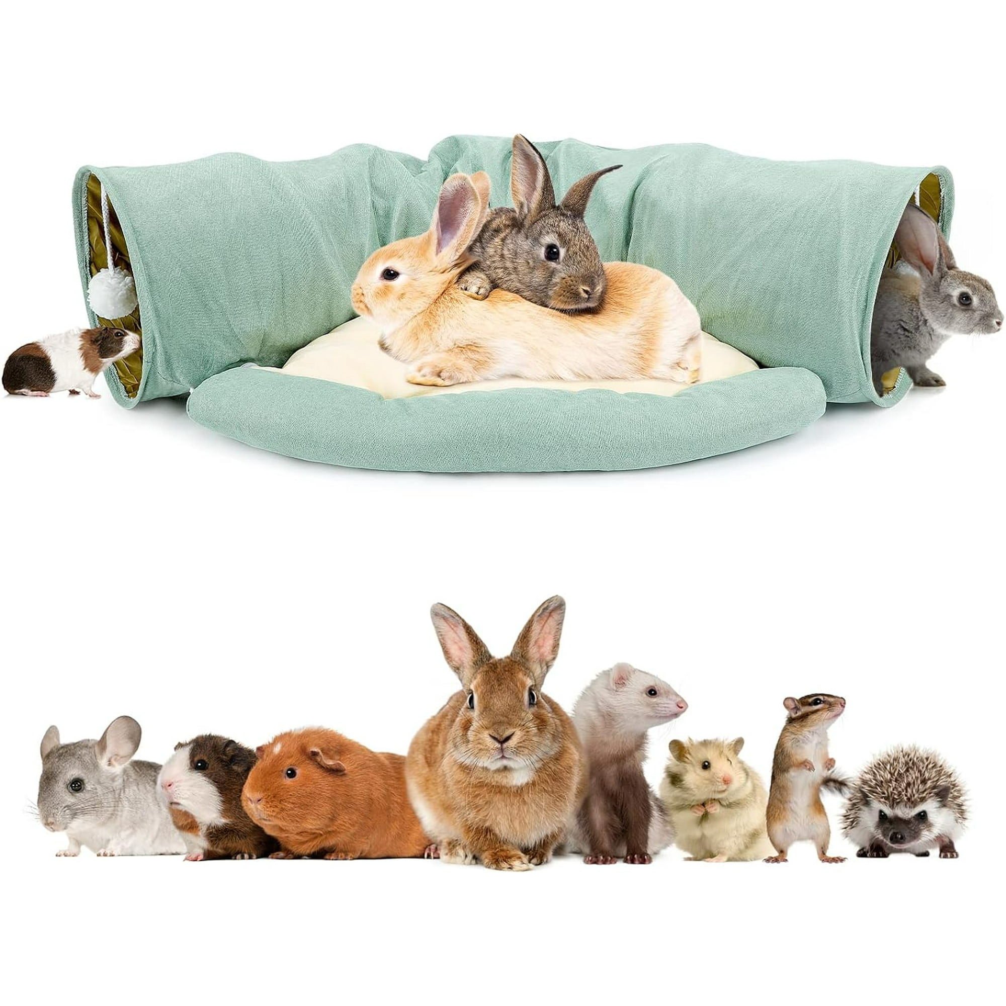 HAHDAXIA Bunny Tunnel Bed 2 in 1 Collapsible Rabbit Tunnel Tubes Toys with Removable Mat Bunny Hideout for Cats Kittens Rabbits Bunny Guinea Pigs Kitty Green C0239 GREEN FBA Walmart