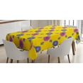 thumbnail image 1 of Aster Tablecloth, Symmetrical Mosaic Pattern of Flowers on a Yellow Background, Rectangular Table Cover for Dining Room Kitchen, 60 X 90 Inches, Dark Magenta Violet Blue Yellow, by Ambesonne, 1 of 3