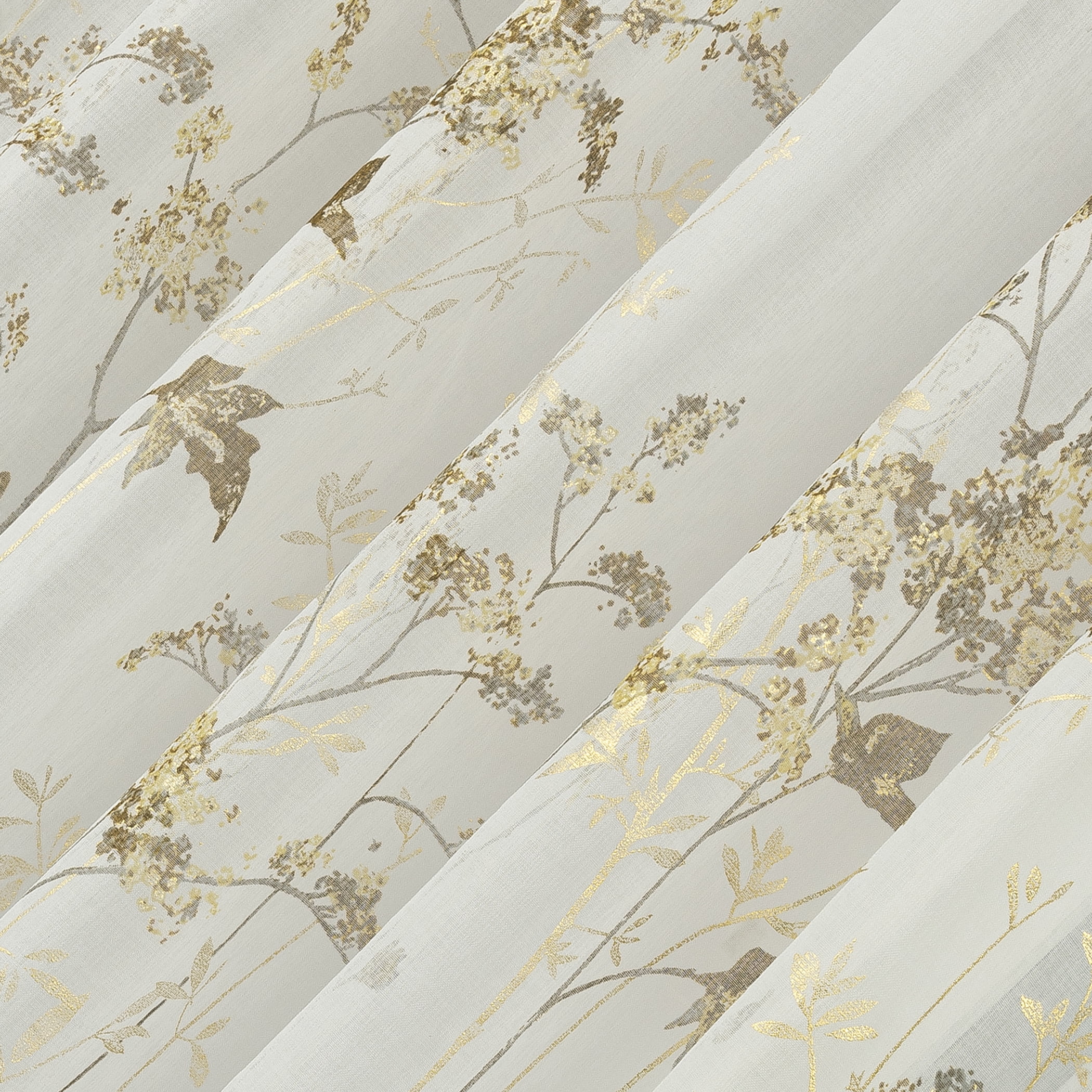 No. 918 Margot Botanical Print Sheer Rod Pocket Curtain Panel, 50"W X 84"L, Gold
