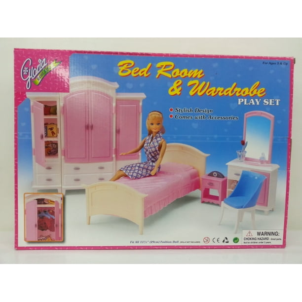 Gloria Bed Wardrobe Bedroom Set For Dollhouse Furniture