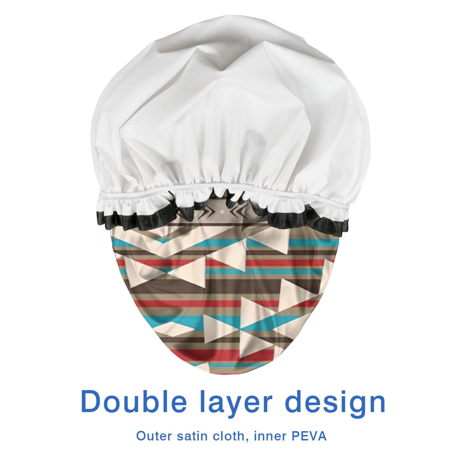 Shower Caps,Brown Triangular Geometric Pattern Waterproof Shower Cap for Women 4 Pieces,Double Reusable Hair Cover for Shower PEVA Elastic Stretch Hem