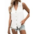 thumbnail image 3 of Women'S Casual Collar V Neck Button Down Sleeveless Tunic Blouse Shirt Tank Top White XXXL, 3 of 8