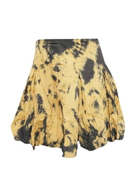Mogul Women's Mini Skirt Yellow TIE DYE Cotton Short Skirts