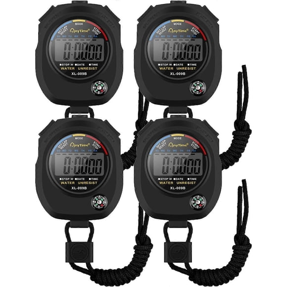 [4 Pack] Sports Stopwatch Timer,Professional Digital Stopwatch with Calendar Alarm Compass, Multi Handheld Stopwatch Timer for Swimming Running Footba