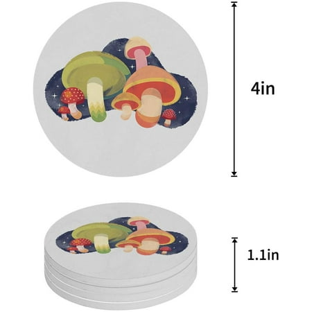 

KXMDXA Cute Cartoon Mushroom on Gray Set of 8 Round Coaster for Drinks Absorbent Ceramic Stone Coasters Cup Mat with Cork Base for Home Kitchen Room Coffee Table Bar Decor