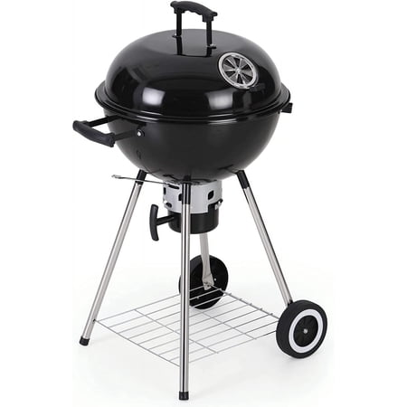 MFSTUDIO 18" Kettle Charcoal Grill, Portable Porcelain-Enameled BBQ Grill with Slide Out Ash Catcher for Outdoor Barbecue Cooking, Black
