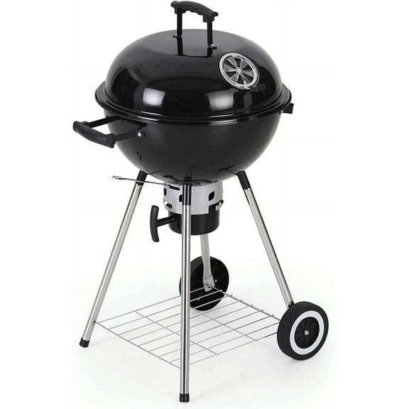 MFSTUDIO 18" Kettle Charcoal Grill, Portable Porcelain-Enameled BBQ Grill with Slide Out Ash Catcher for Outdoor Barbecue Cooking, Black