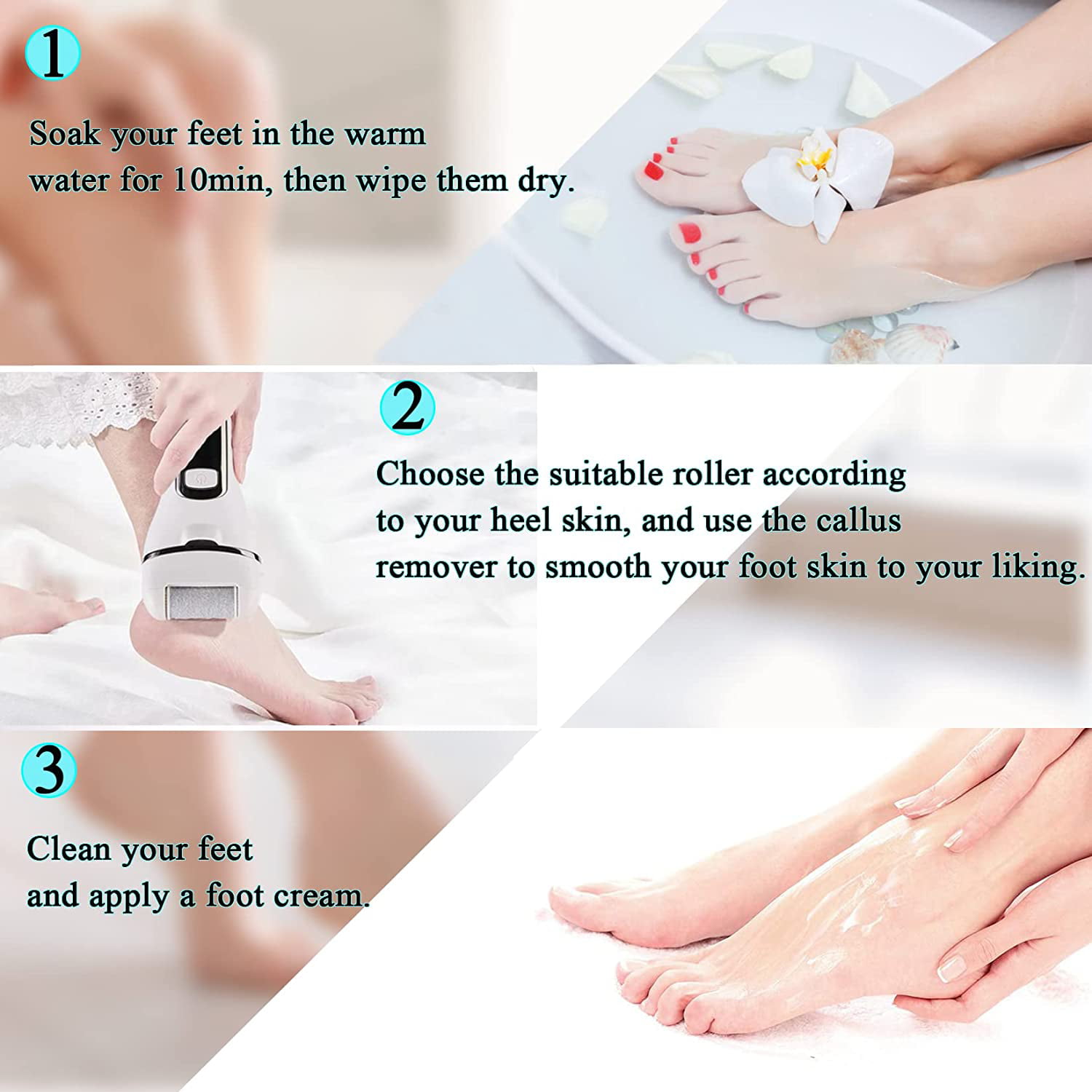  zikillya® Electric Foot Callus Remover, Rechargeable 16 in 1  Foot File Pedicure Kit Tools, Foot Scrubber Dead Skin Remover with 3 Roller  Heads & 2-Speed Power Pedicure Tools for Feet