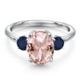 thumbnail image 3 of Gem Stone King 3.02 Ct Oval Peach Nano Morganite Blue Sapphire 925 Sterling Silver Ring, 3 of 6