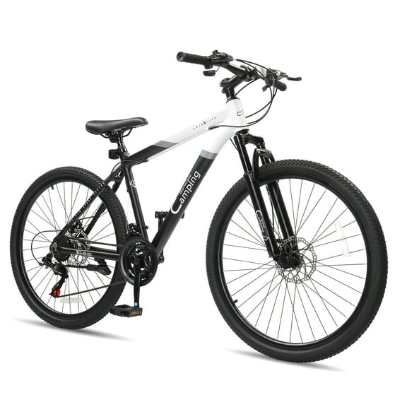 Zimtown 26/27.5 inch Mountain Bike Aluminum Alloy Frame, 21 Speed Outdoor Cycling Bike, Double Disc Brake, Black White